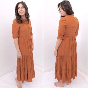 Polagram Mock Neck Tie Tiered Maxi Dress